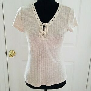Short sleeve ribbed top, stretch knit